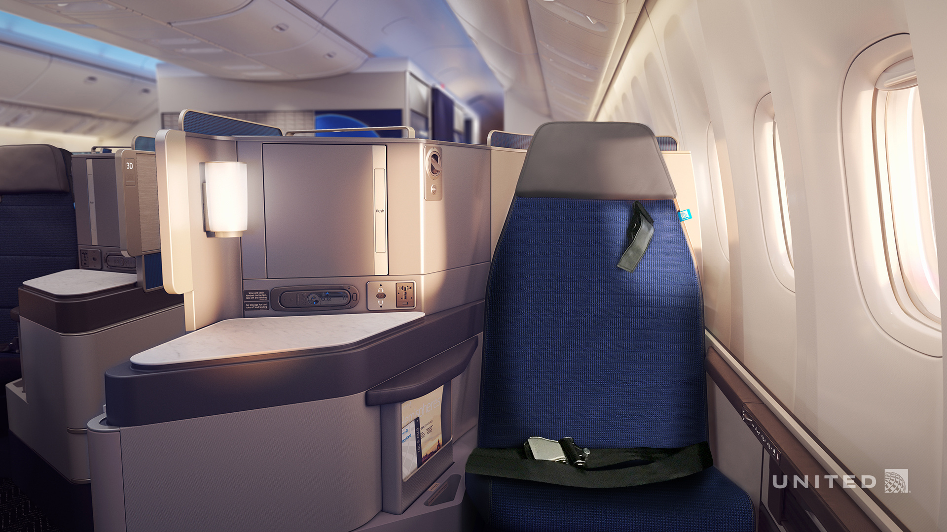 Business class airplane seat - United Airlines Polaris Business class