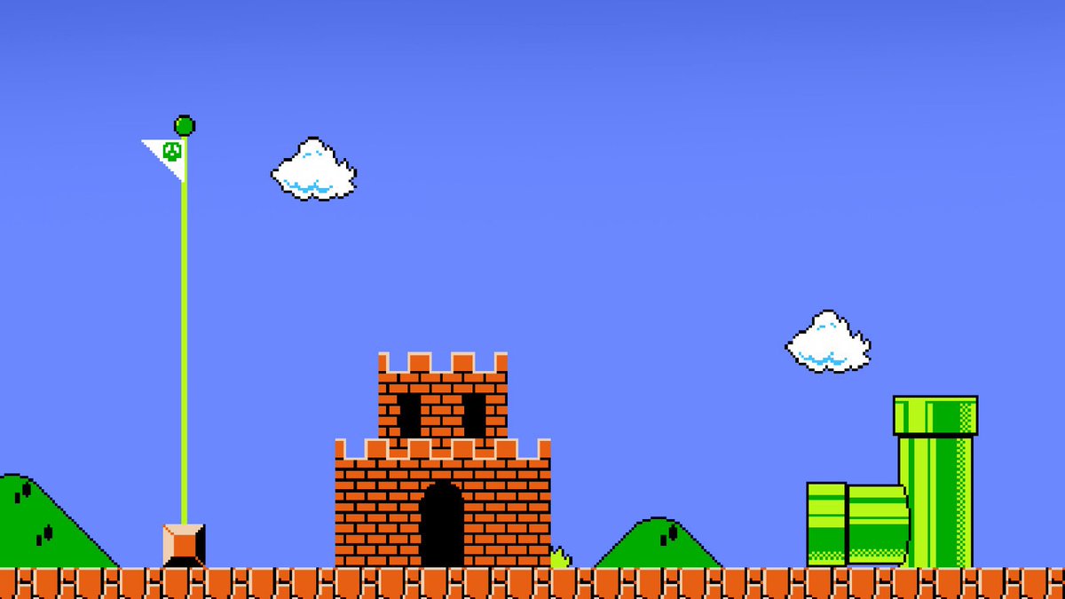 Mario Bros - Pipes and flags scene from the classic version of Mario Brothers game